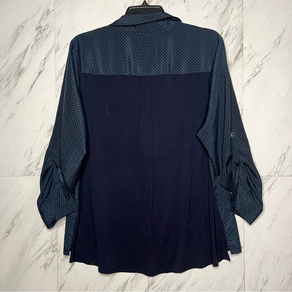 Jones New York Dotted Button Up Navy Blouse Top SZ 2X - Picture 4 of 6